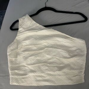 Zara One-Shoulder White Textured Crop Top